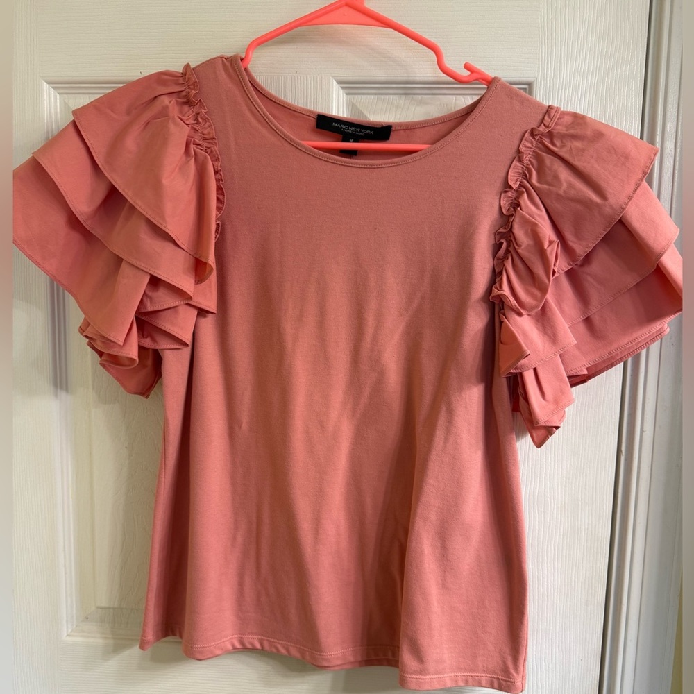 Marc New York Pink Ruffled Short Sleeve Blouse
